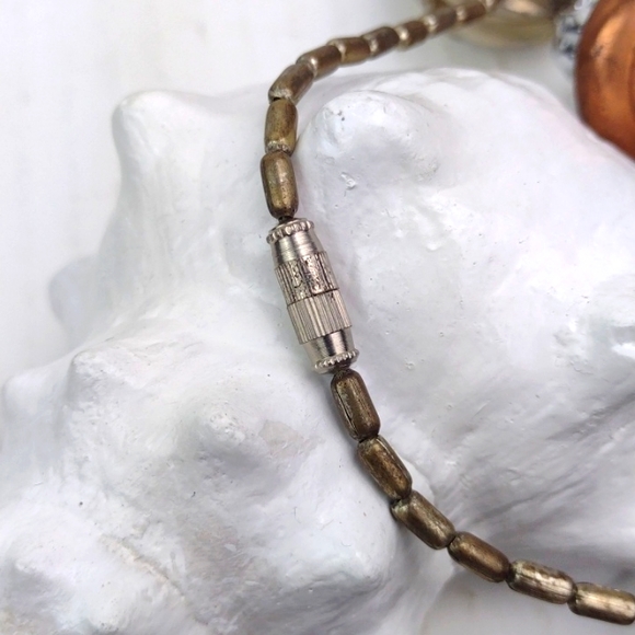 Edgy Victorian Very Vintage Style  Crafted Silver & Copper Tone Bauble Necklace - Picture 7 of 9